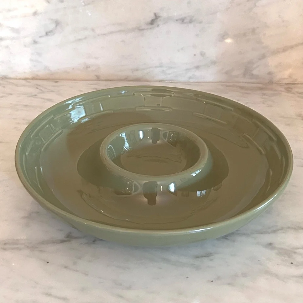 LONGABERGER Woven Traditions Sage 1 pc Chip & Dip Bowl Embossed Basketweave NWOB